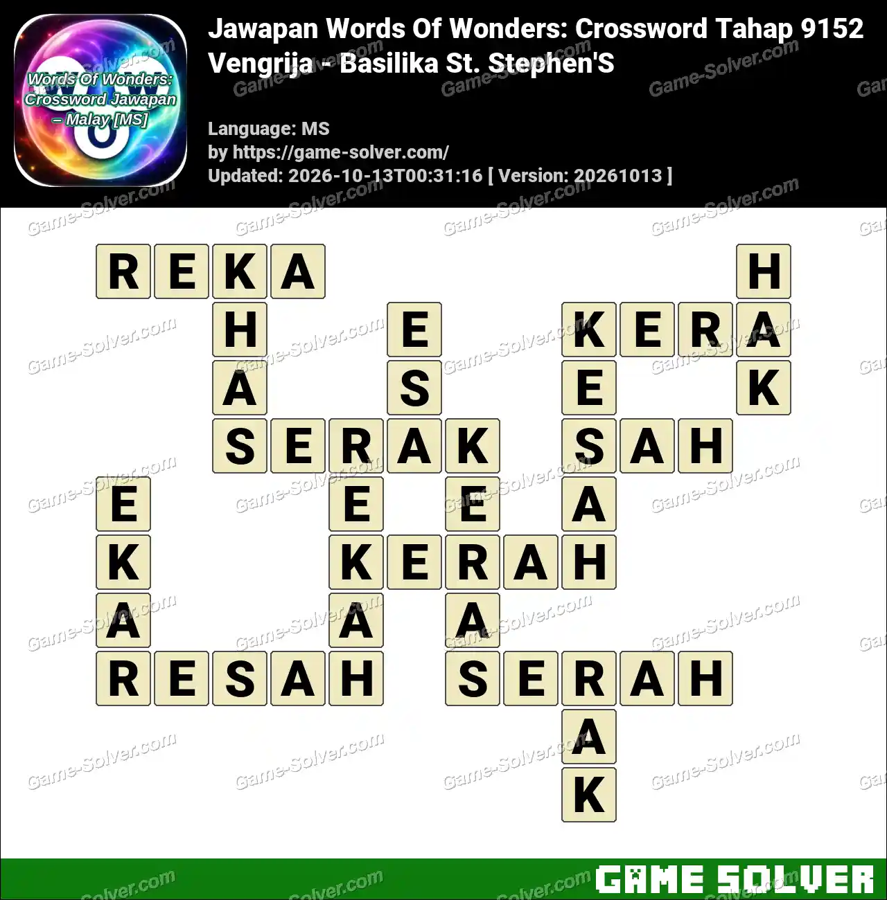 Jawapan Words Of Wonders: Crossword Tahap 9152 – Vengrija – Basilika St. Stephen’S